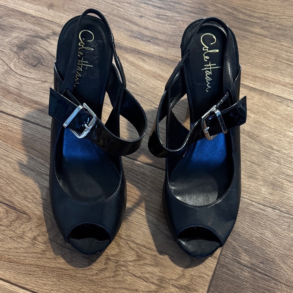 Cole Haan Black Peep Toe Slingback Heels